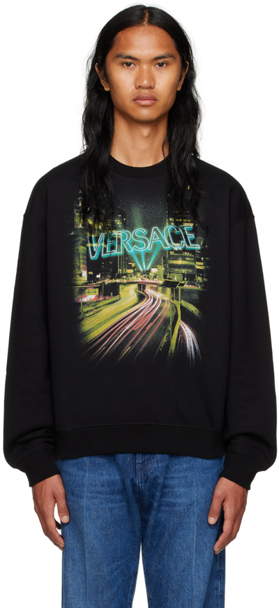 Versace Lights Printed Cotton Sweatshirt In Nero