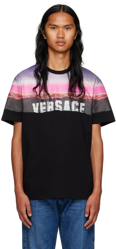 Versace Hills Printed Cotton T-shirt In Black