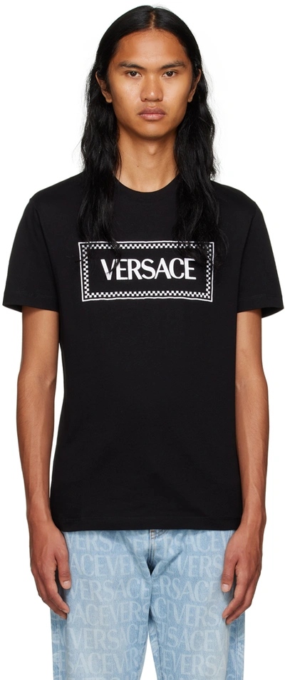 Versace Black Embroidered T-shirt In 1b000
