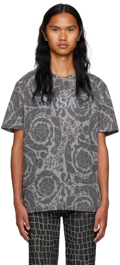 Versace Barocco Silhouette T-shirt In Medium Gray Melange Black