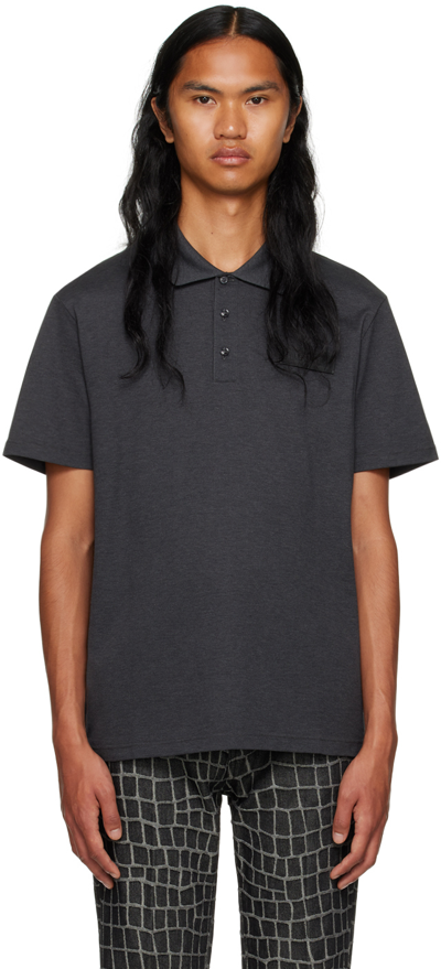 Versace Logo-patch Cotton Polo Shirt In Grau