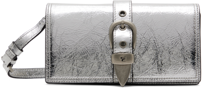 Marge Sherwood Silver Belted Flap Bag In Silver Crinkle