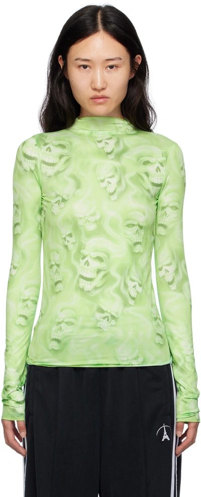 Stockholm Surfboard Club Green Printed Long Sleeve T-shirt In Green Skull