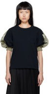 Sacai Contrasting-panel Jersey T-shirt In 201 Navy
