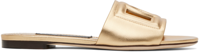 Dolce & Gabbana Nappa Mordore Sliders With Dg Logo In Gold