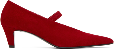 Totême 55mm Suede Mary Jane Pumps In Scarlet