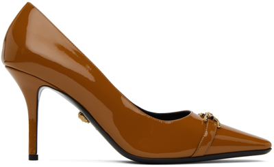 Versace Tan Leather Heels In 1na6v-caramel-versac