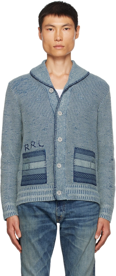 Rrl Indigo Flag Patchwork Cardigan In Light Indigo