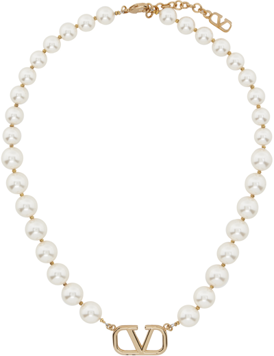 Valentino Garavani White & Gold Vlogo Signature Necklace