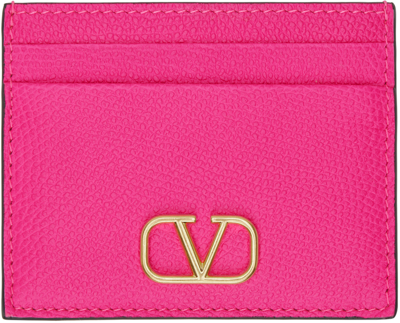 Valentino Garavani Vlogo Signature Leather Card Case In Uwt Pink Pp