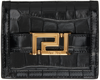 Versace Greca Goddess Leather Card Case In Black/ Gold