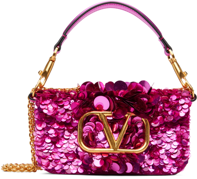 Valentino Garavani Pink Small Loco Sequin-embellished Shoulder Bag