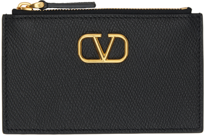 Valentino Garavani Black Vlogo Signature Zipper Card Holder In 0no Nero