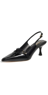 Larroude Ines Leather Buckle Slingback Pumps In Black