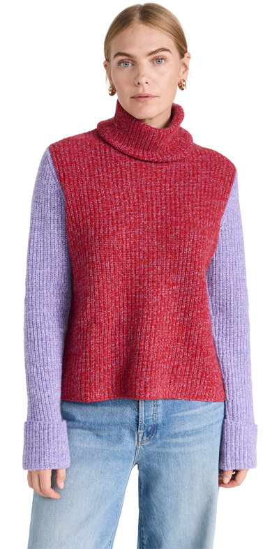 Autumn Cashmere Colorblock Tweed Turtleneck Sweater In Blazer Hyancinth
