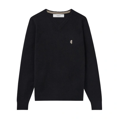 Pringle Of Scotland Logo-embroidered V-neck Jumper In Black