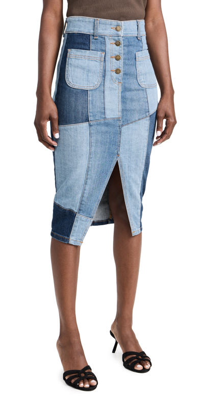 Ramy Brook Bellami Skirt In Patchwork Denim