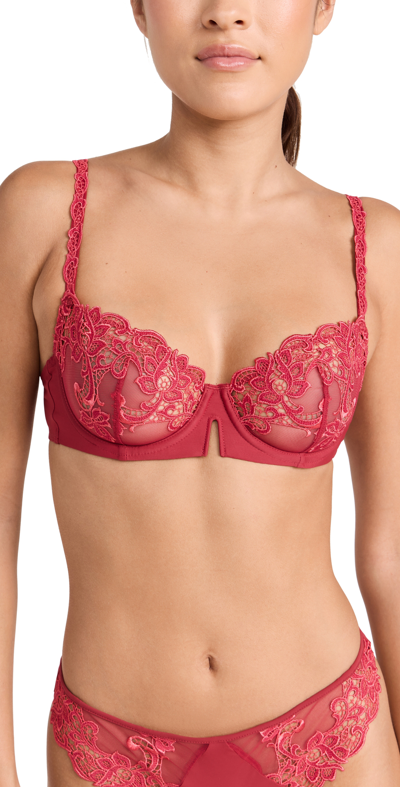 Simone Perele Wish Sheer Plunge Bra In Ruby Pink