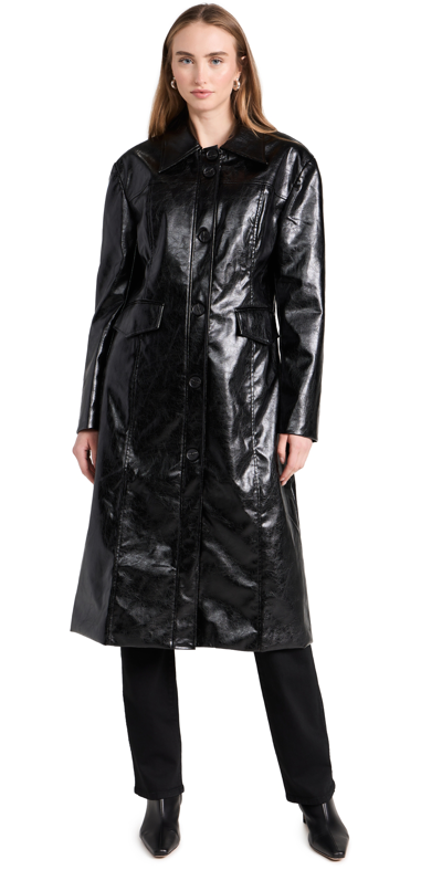 Moon River Faux Leather Midi Coat In Black