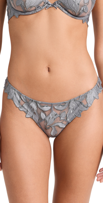 Fleur Du Mal Lily Embroidery Hipster Thong In Mr. Grey