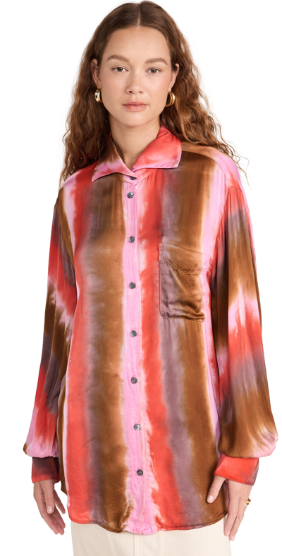 Raquel Allegra Women's Elle Stripe Button-front Shirt In Pink Red Stripes