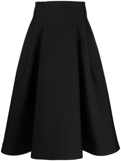 Bottega Veneta Gathered Midi Skirt W/ Flare Waistband In Black