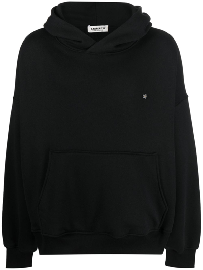 A Paper Kid Logo-embroidered Cotton Hoodie In Black