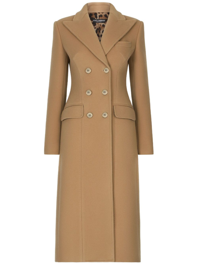 Dolce & Gabbana Long Double-breasted Wool And Cashmere Coat In Beige