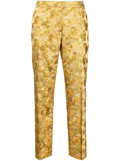 Dries Van Noten Straight Damask Trousers In Gold