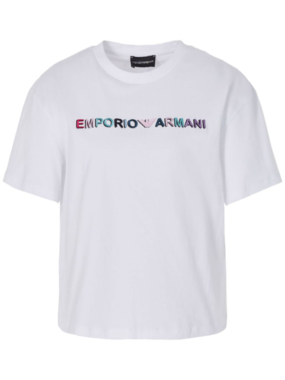 Emporio Armani Logo刺绣棉t恤 In White