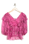 Ted Baker Jamyna Metallic Abstract Floral Blouse In Bright Pink