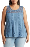 Liv Los Angeles Mixed Media Crochet Lace Tank Top In Blue