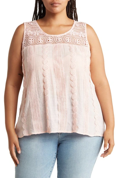 Liv Los Angeles Mixed Media Crochet Lace Tank Top In Peach