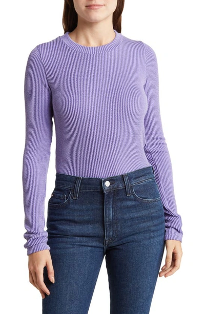 Renee C Long Sleeve Ribbed Crop Top In Purple