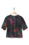 Ted Baker Floral Print Puff Sleeve Blouse In Black