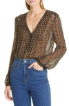 Veronica Beard Lowell Sheer Printed Long Sleeve Blouse In Black Multi