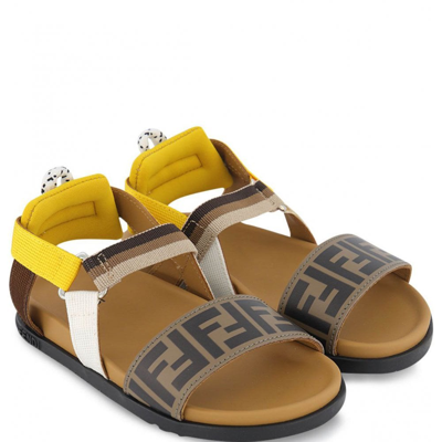 Fendi Brown Sandals For Kids With Ff