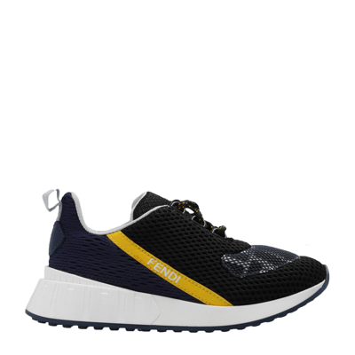 Fendi Kids Ff Logo Detailed Mesh Sneakers In Navy