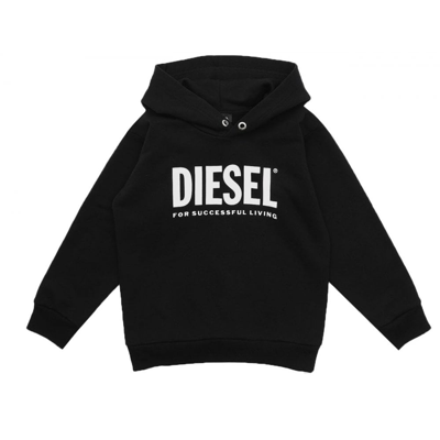 Diesel Kids' Logo-print Cotton Hoodie In Black