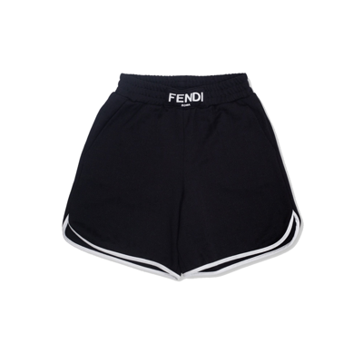 Fendi Kids Logo Printed Elastic Waist Shorts In Black