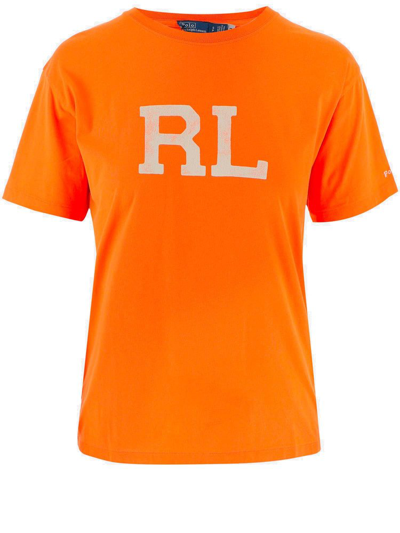 Polo Ralph Lauren Logo Printed Crewneck T In Orange
