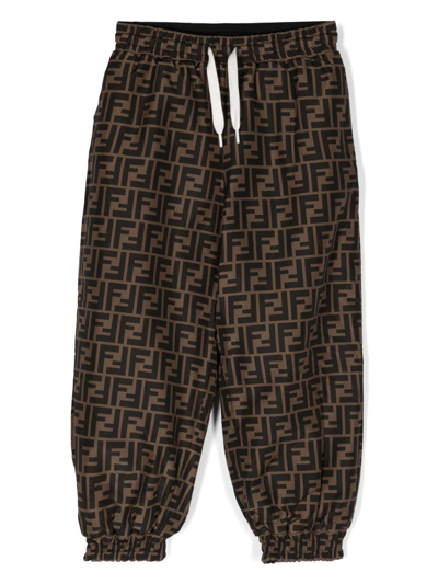 Fendi Kids' Ff-logo Print Track Trousers In Brown