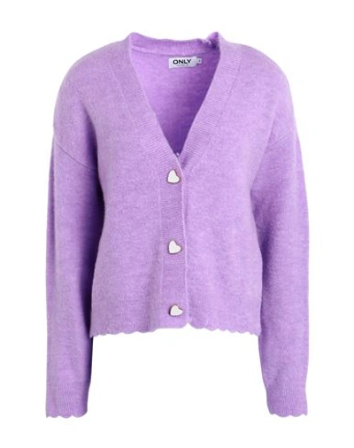 Only Woman Cardigan Light Purple Size L Acrylic, Polyester, Polyamide