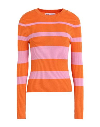 Only Woman Sweater Orange Size L Viscose, Nylon