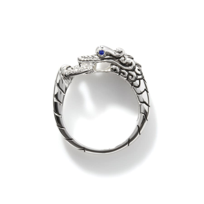 John Hardy Legends Naga Pave Silver Blue Sapphire & 0.04ct Diamond Ring - Rbp601792bspdix7 In Silver-tone