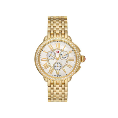 Michele Serein 18k Gold Plated Diamond Watch In Gold Tone / Silver / Yellow