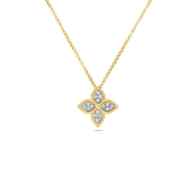 Roberto Coin Princess Flower Medium Diamond Necklace In Yellow