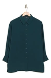 Adrianna Papell Long Sleeve Button-up Tunic Shirt In Teal