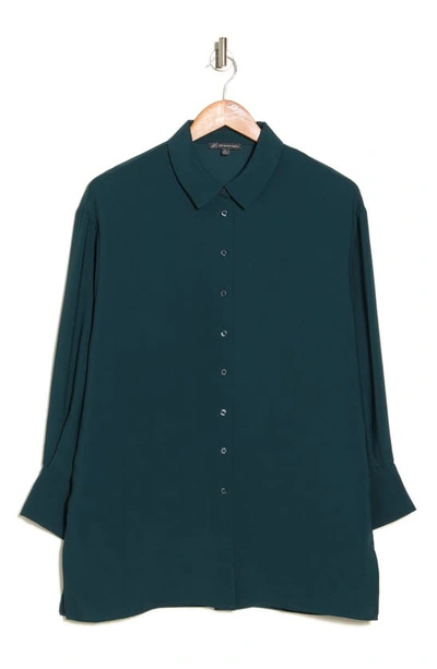 Adrianna Papell Long Sleeve Button-up Tunic Shirt In Teal