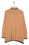 Adrianna Papell Tipped Turtleneck Sweater In Soft Camel/ Black